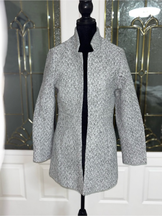 Jackets & Blazers - Gray Herringbone Collarless Pea Coat